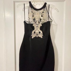 WOW Couture Black/Gold Strapless Printed Bodice Tube Dress